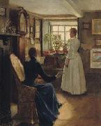 Charles W. Bartlett Reading Aloud, oil painting by Charles W. Bartlett, Sweden oil painting artist